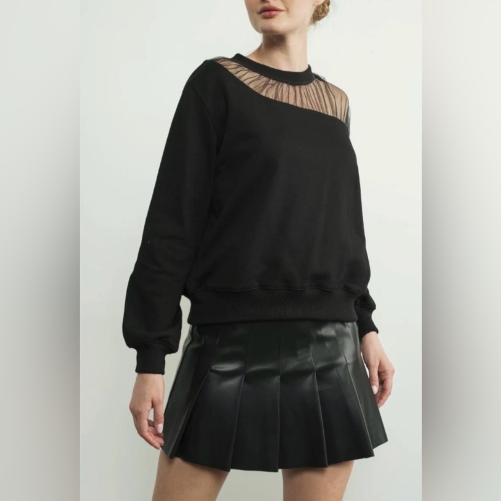 Maeve Asymmetrical Shoulder Sheer Tulle Sweater Size LP